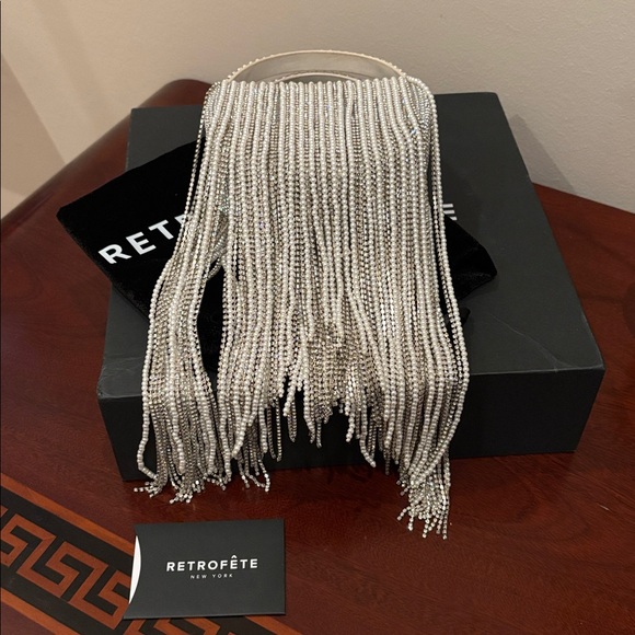 RETROFETE ESTEL SMALL EMBELLISHED Sequin PEARL FRINGE BAG Clutch - Picture 10 of 16